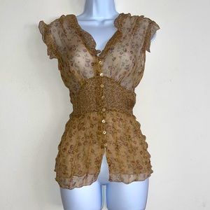 “ECI”•New York• Silk, short, flutter sleeve, button up size 10 blouse {NWT} 🥳